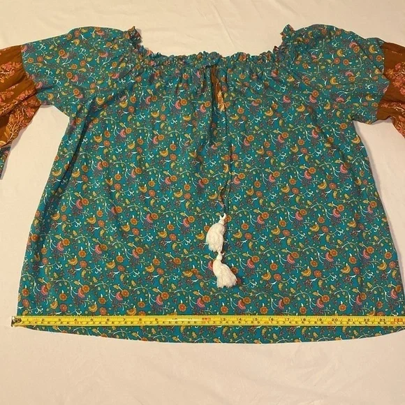 Women's Off The Shoulder Tassel Tie Bohemian Blouse Size Large NWOT - Picture 10 of 11